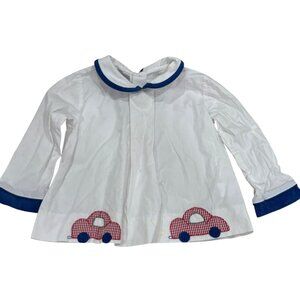 Vintage Baby Button-Down Shirt W/ Red Checkered Car Appliqué 2T